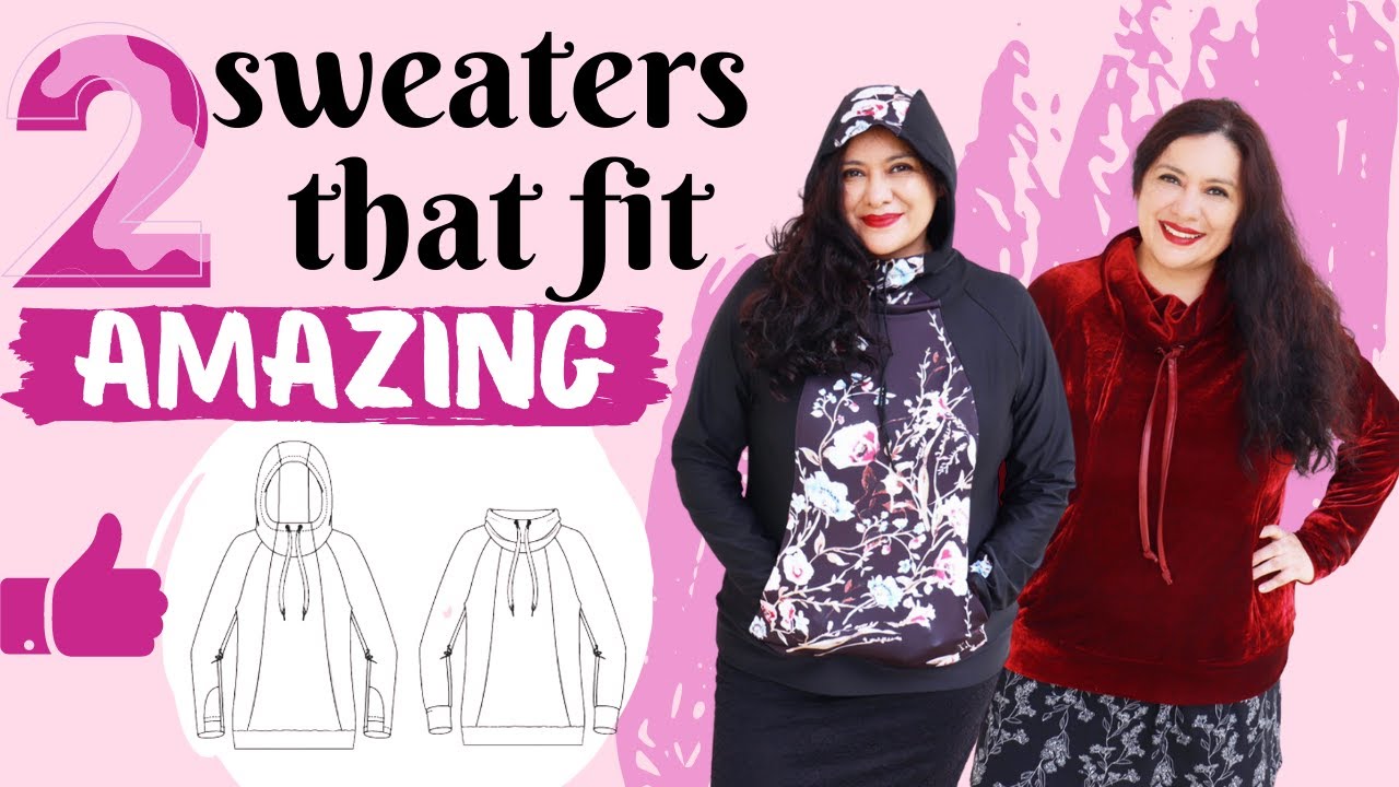 No boxiness here! 2 Lamma sweaters (Itch to Stitch). Princess seams, inseam pockets & lined hood.