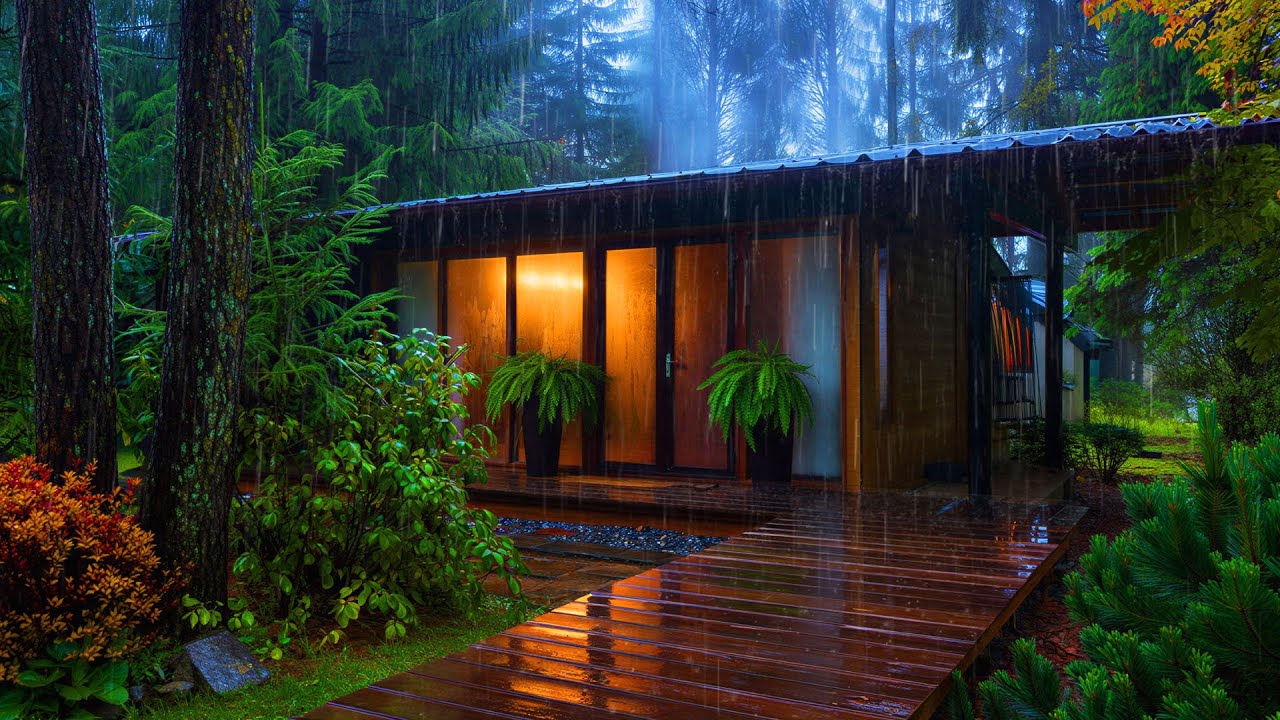 99% FALL ASLEEP with Heavy Rain & Thunderstorms on a Cozy Cabin in the Woods | Rain Sounds for Sleep