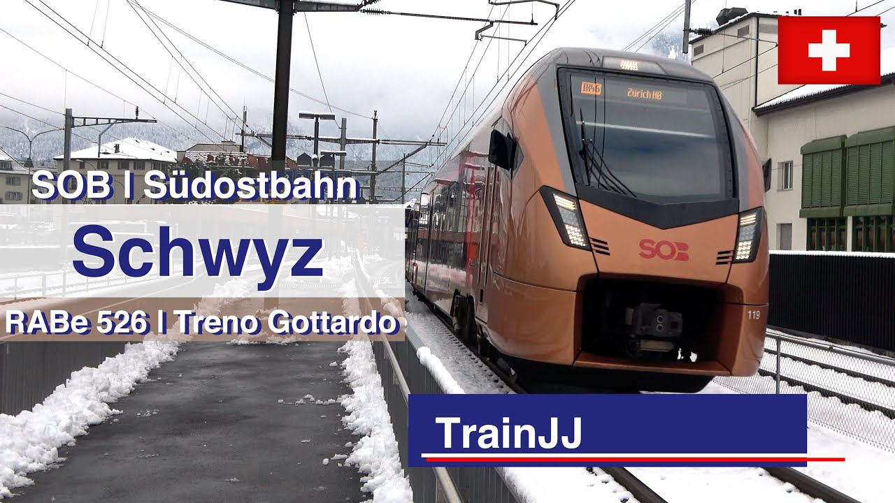 4K Swiss Train in the snow | Treno Gottardo - RABe 526 SOB Südostbahn | Schwyz Switzerland