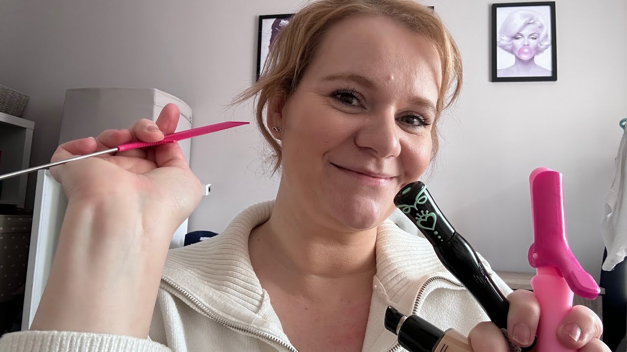 ASMR: Doing your hair & makeup in one. Princess hair & natural makeup.