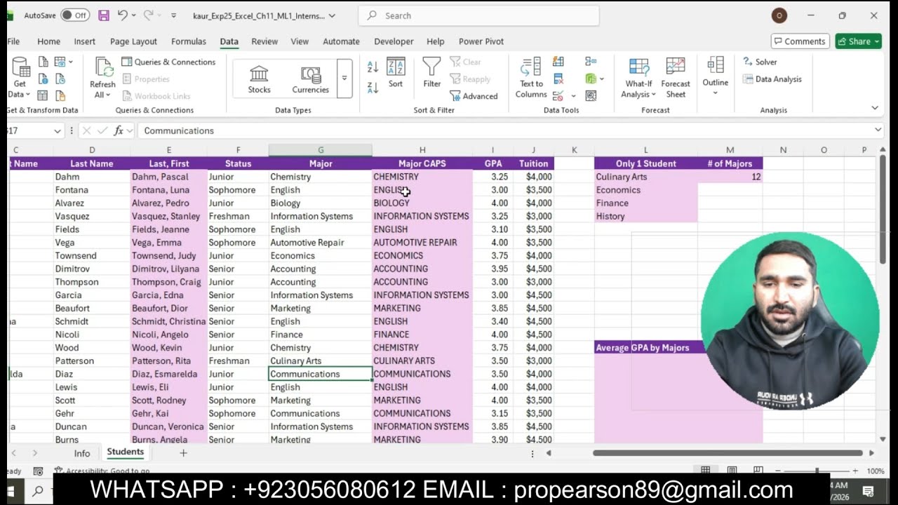 Exp25_Excel_Ch11_ML1_Internships | Excel Chapter 11: Grader Mid-Level 1 - Student Internship Program