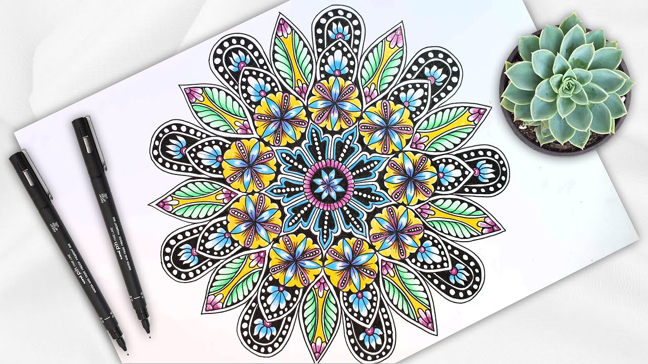 How to Draw Mandala Art |Colorful Mandala | Step by step | Easy draw