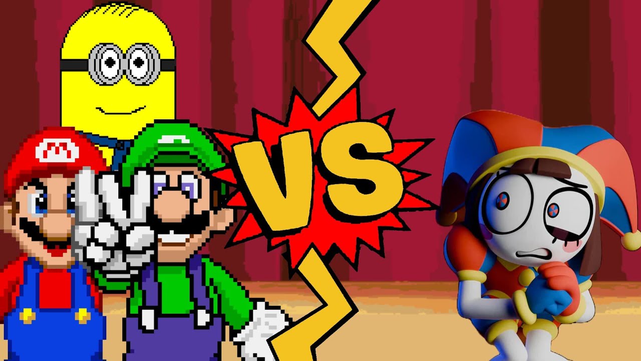 M.U.G.E.N. Battles | Mario/Luigi/Dave The Minion vs Pomni