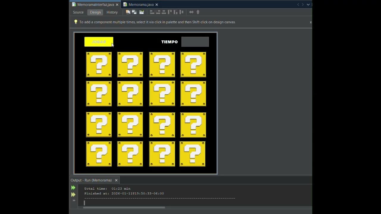 PROYECTO MEMORAMA EN JAVA. INTERFAZ GRAFICA