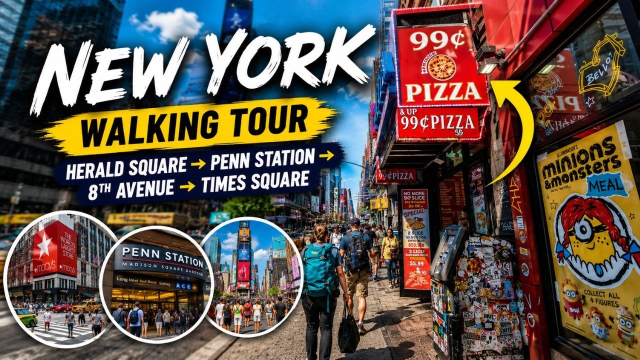 🗽NYC Walking Tour | Penn Station, 8th Avenue & Times Square Full of Summer Energy