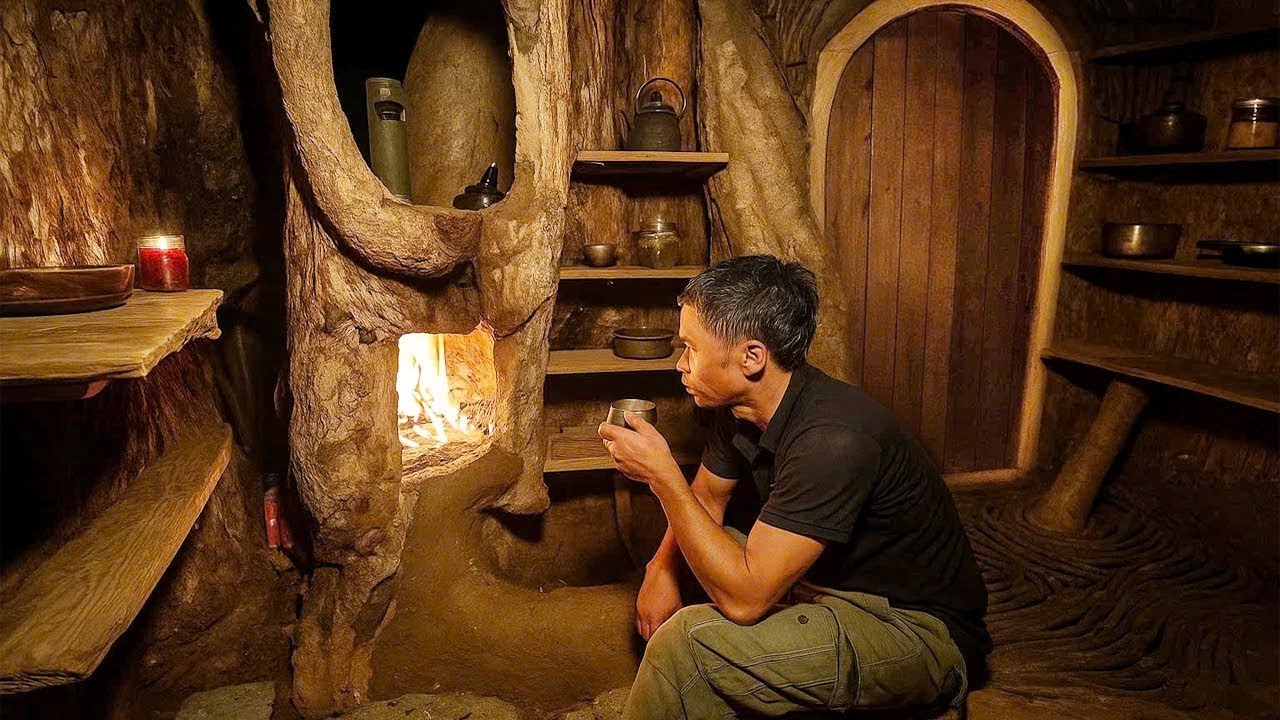 Surviving the Wild: Man Builds Hidden Shelter Inside a Giant Tree