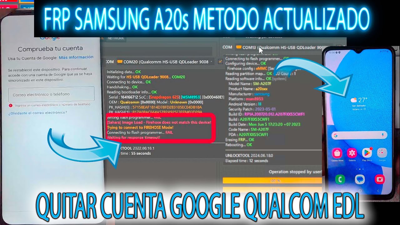 FRP SAMSUNG A20s QUITAR CUENTA GOOGLE METODO ACTUALIZADO UNLOCKTOOL BIEN EXPLICADO A207F A207M EDL