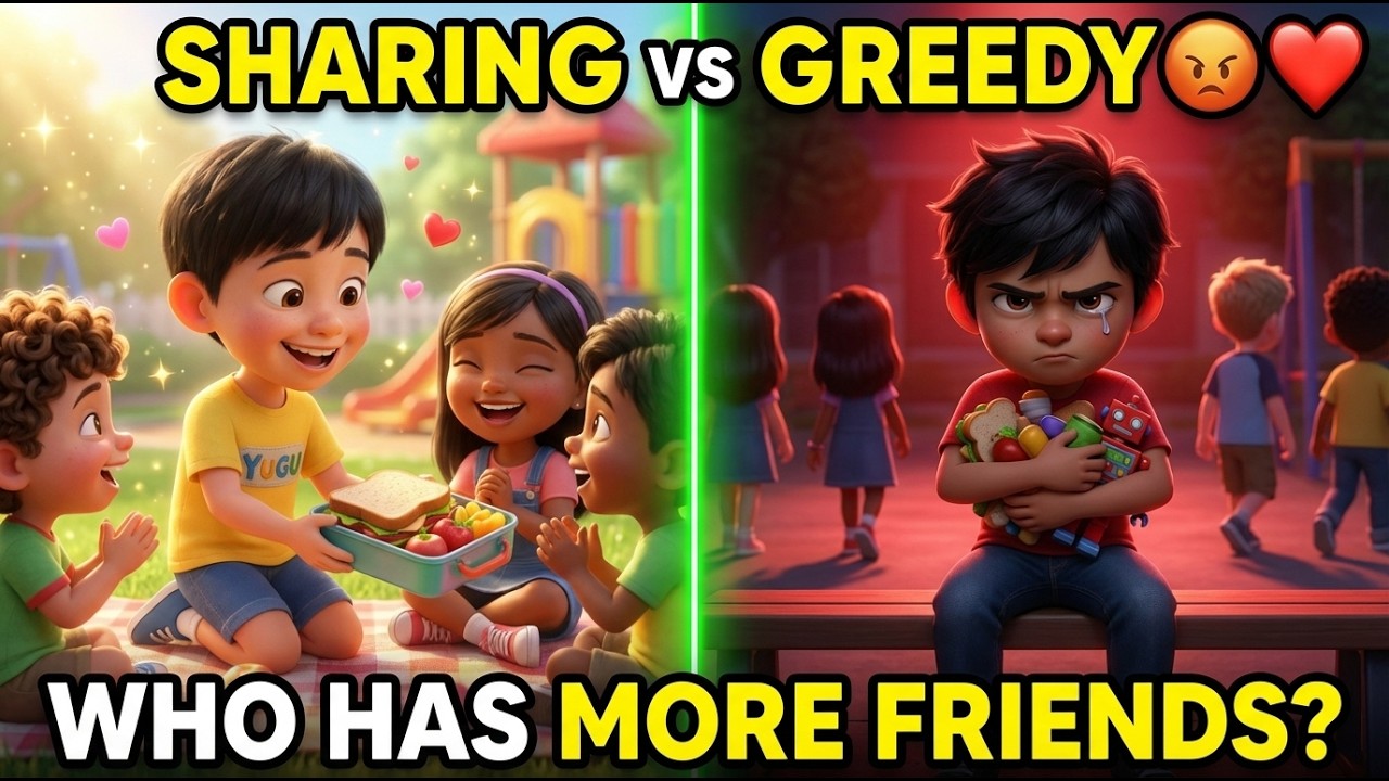 Sharing Friend vs. Greedy Friend😡: Why Sharing is Caring ❤️ #sharingiscaring #kidsstories