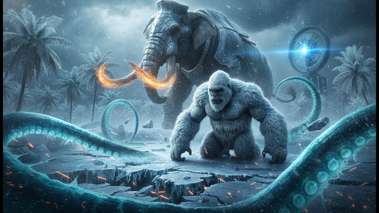 Kong vs Titan Mammoth & Kraken | Sudden Ice Age Battle: Frozen Fury