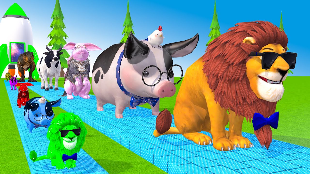 Long Slide Game With Cow Elephant Gorilla Hippopotamus Tiger 3d Animal Game Funny 3d Animals