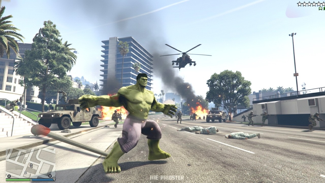 GTA 5 - Hulk Goes Crazy With Ten Star Wanted Level Rampage