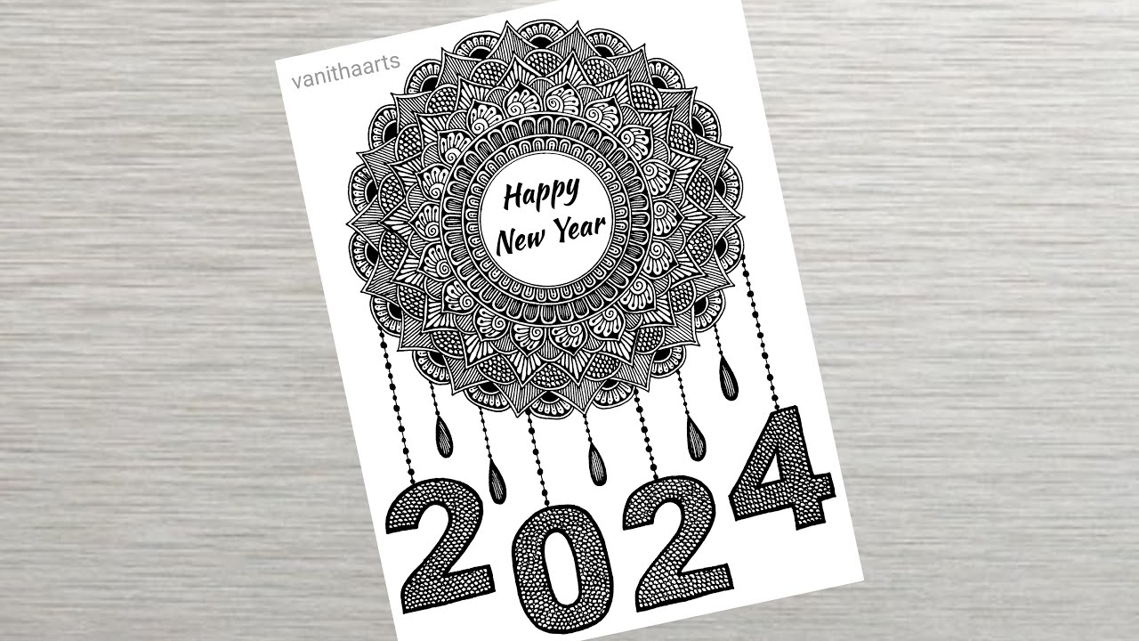 Happy New Year 2024 Mandala Art | How to draw mandala for beginners | New year drawing | Doodle art