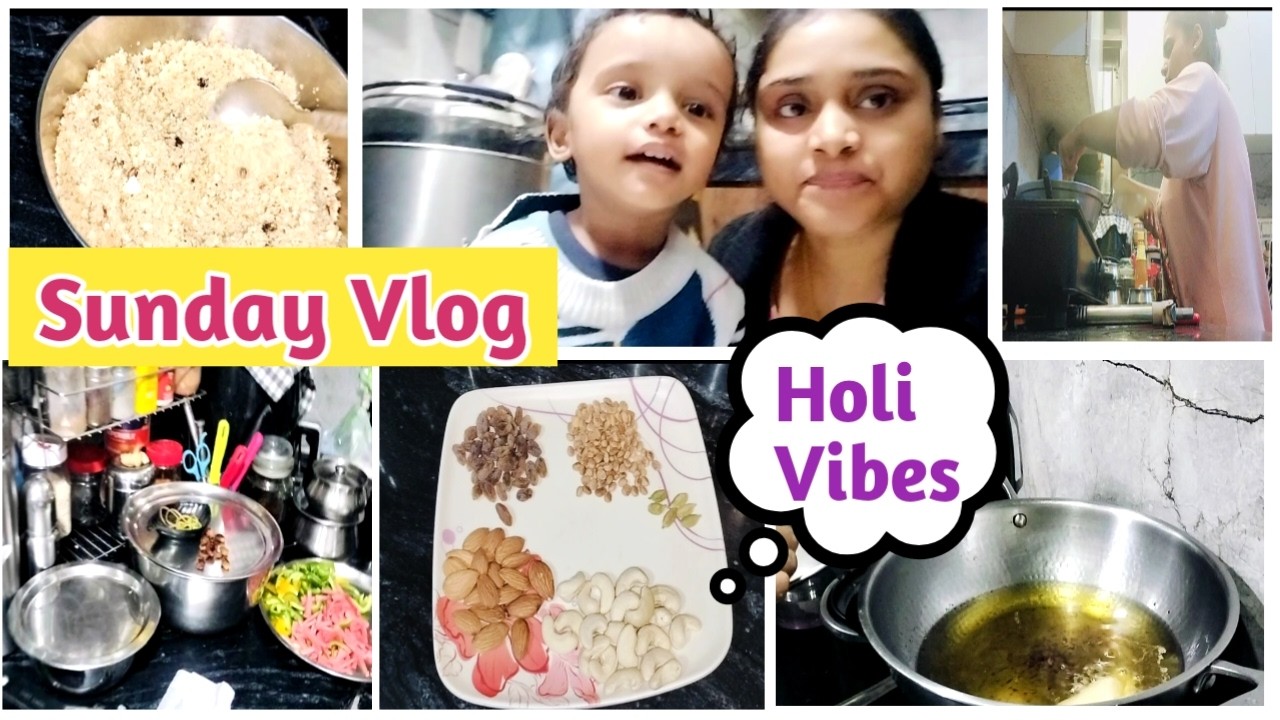 Vlog 13🌞 Sunday Vlog with 17 months old baby | Gujiya Recipe Macaroni recipe 😋| Duggu ko fever 🤒