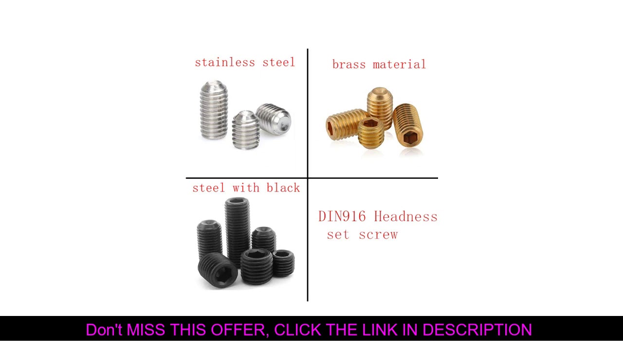 Slide 10-50PCS DIN916 black or brass set screw M1.6 M2 M2.5 M3 M4 M5 M6 M8  Stainless Steel  headle
