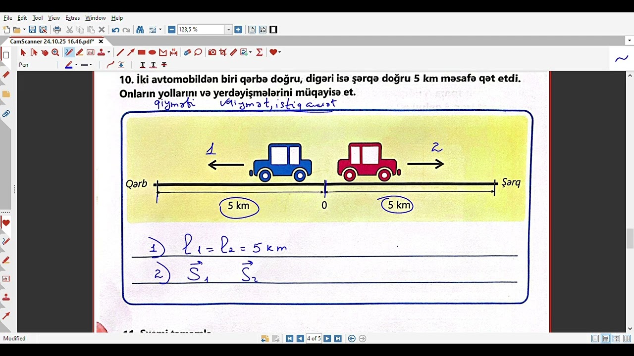 Fizika, 7-ci sinif. TRAYEKTORİYA, YOL VƏ YERDƏYİŞMƏ iş dəftəri test izahı