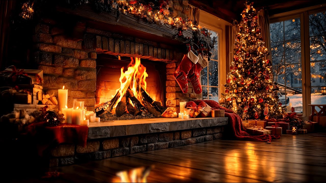 Christmas Fireplace 4K with Crackling Logs in a Cozy Cabin Ambience for Stress and Insomnia Relief