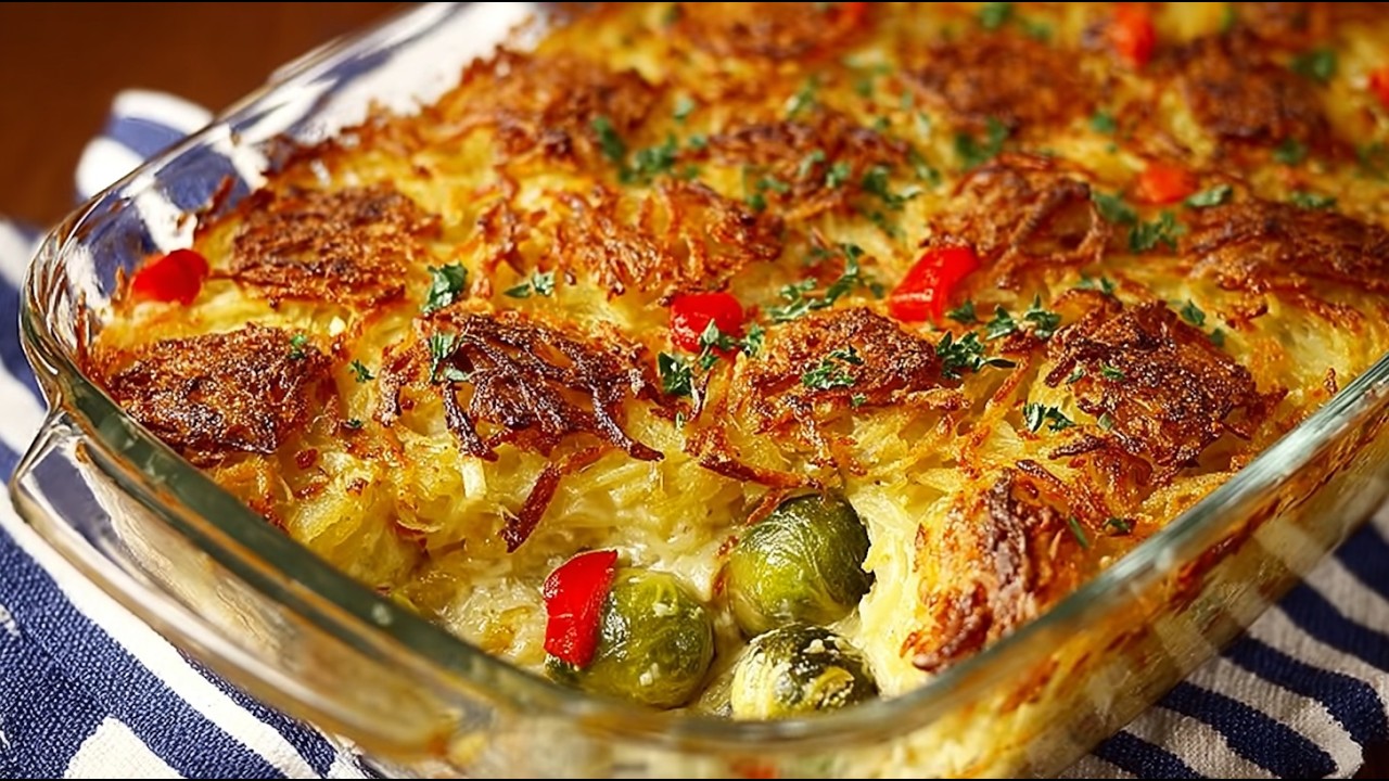 Dieses Rosenkohl Auflauf Rezept mit Kartoffelkruste ist so lecker, dass ich den jeden Tag mache!