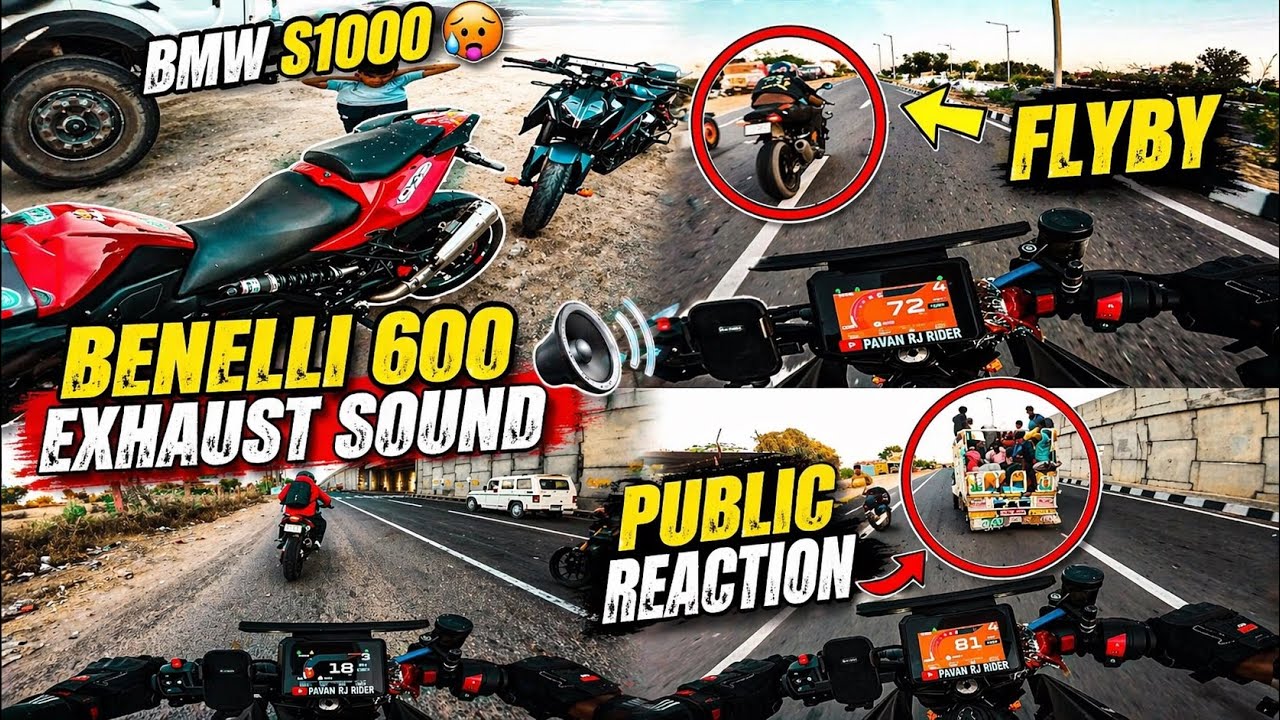 Benelli 600 Exhaust Sound🤯/ BMW S1000 Wale Ne Diya Flyby🥵/ New Arrow Exhaust Sound/ public Reaction😍