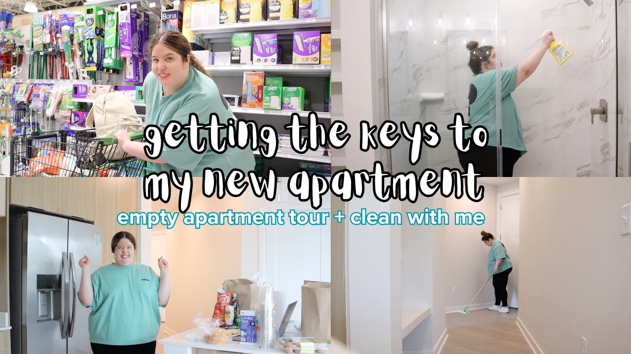 Flying to get the keys to my new apartment 🔑 empty apartment tour & cleaning before i move in
