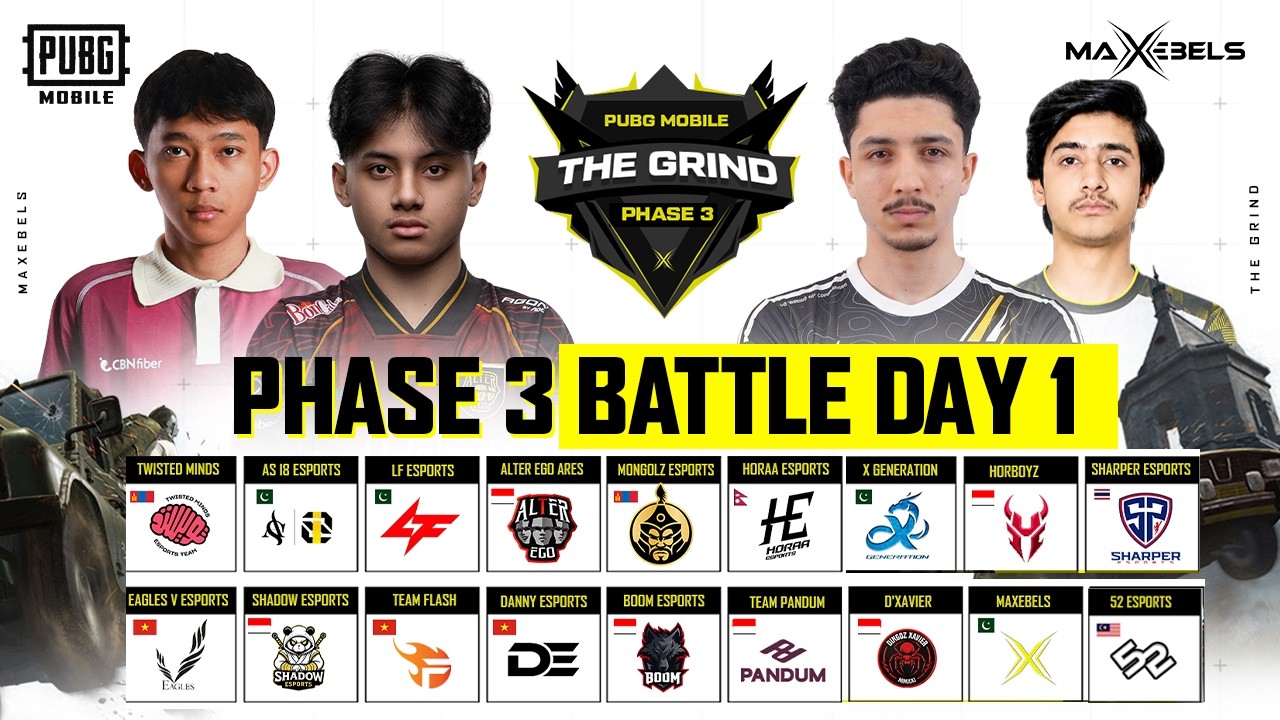 PUBG MOBILE THE GRIND MAXEBELS | PHASE 3 | DAY 1 | FT. #AE #HORAA #FL #ASI8 #BOOM #MAX #TWIS