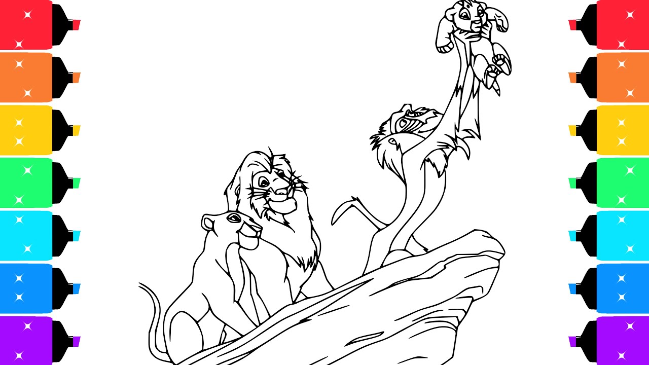 The Lion King Coloring Pages | Coloring Rafiki Holding Simba with Mufasa and Sarabi