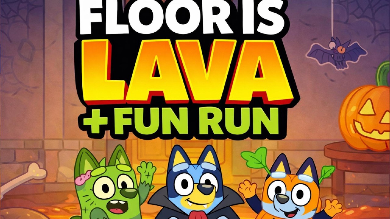 Bluey Halloween Brain Break | Floor is Lava Dance + Fun Run 🎃🧟🔥 | BLUEY Halloween | Bluey