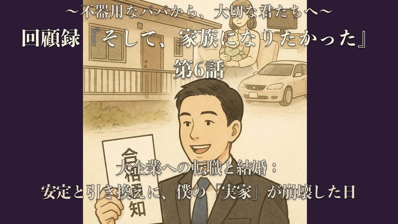 回顧録：第６話　〜不器用なパパから、大切な君たちへ〜　『そして、家族になりたかった』　：大企業への転職と結婚｜安定と引き換えに、僕の「実家」が崩壊した日