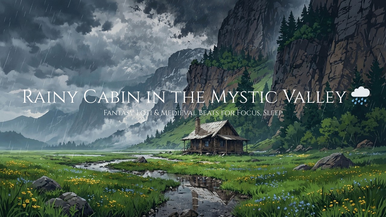 Rainy Cabin in the Mystic Valley 🌧️ Fantasy Lofi & Medieval Beats for Focus, Sleep