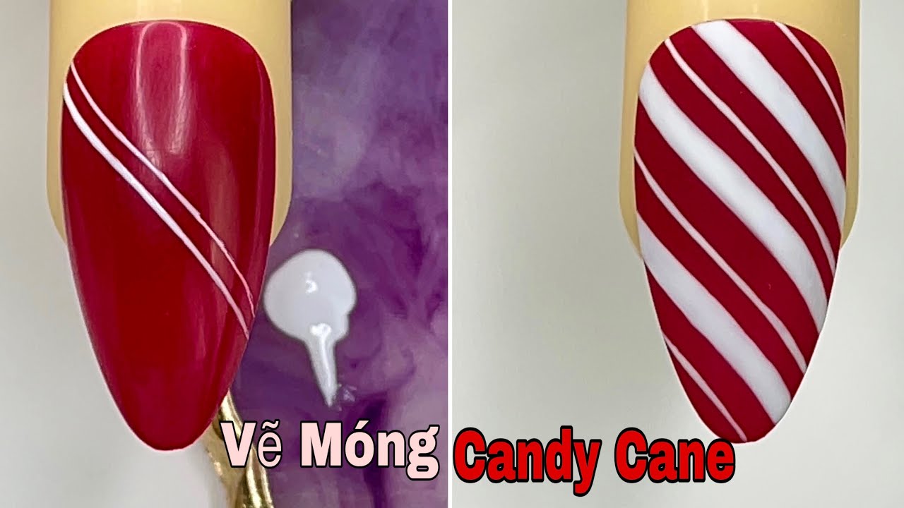 Easy Candy Cane Nail Art For Beginner 💖Vẽ Móng💅 New Nails Design 💝 New Nails