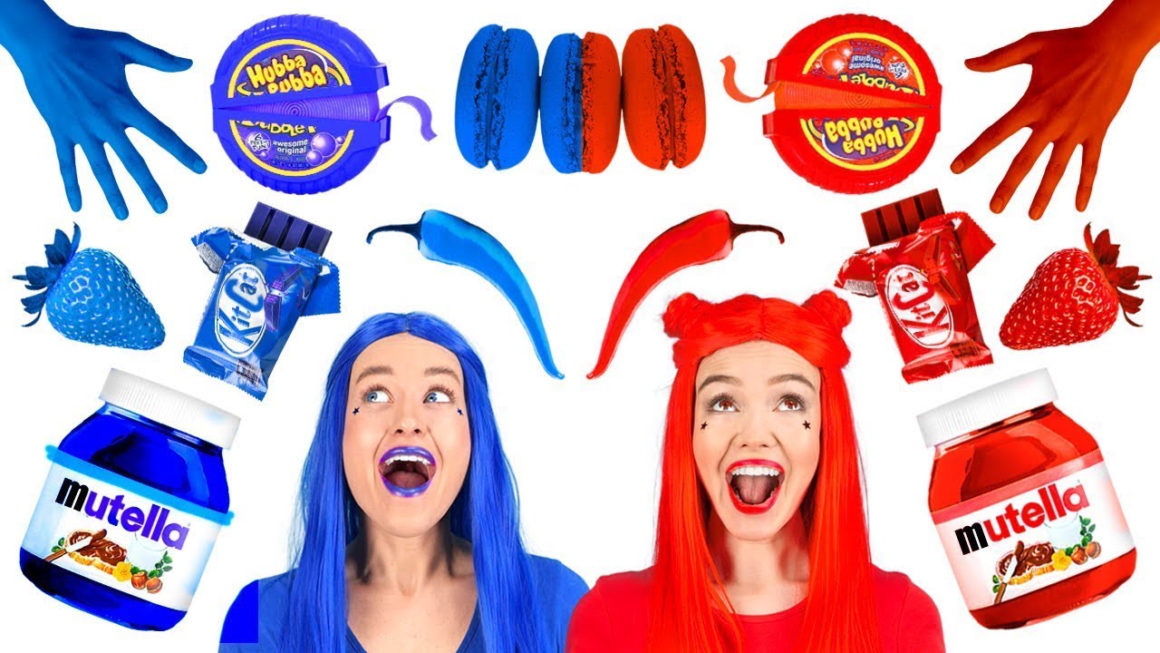 DESAF&Iacute;O DE ROJO VS. AZUL || Comemos todo de un solo color durante 24 horas por 123 GO! FOOD