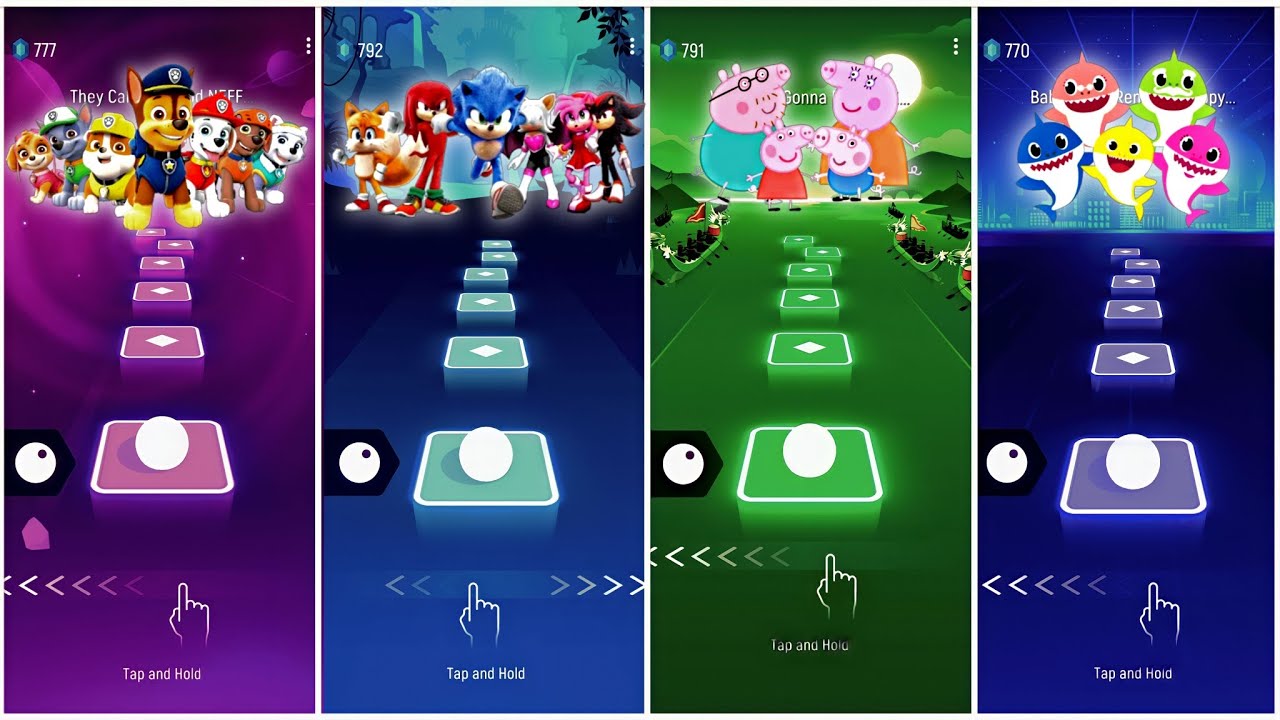 paw patrol team - sonic team - peppa pigs - baby sharks || tiles hop