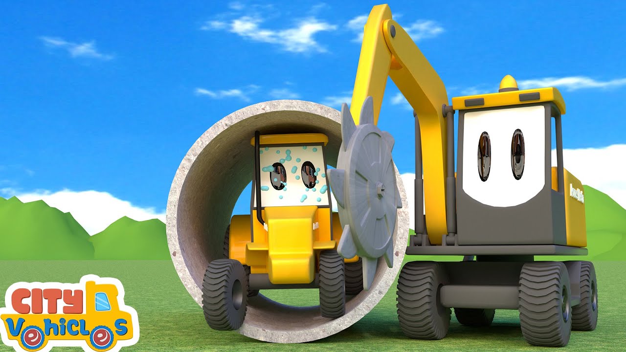 Farm tractor and construction vehicle plant carrot for rabbits- Harvester and dump truck for kids.