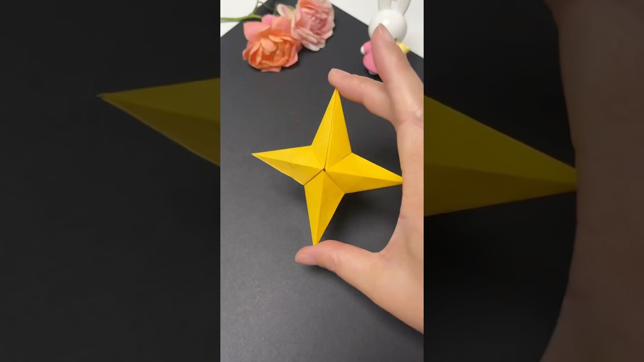 Magic 3D Four-Pointed Star Origami! ✨ Easy Paper Folding Tutorial #Satisfying#OrigamiStar#PaperCraft