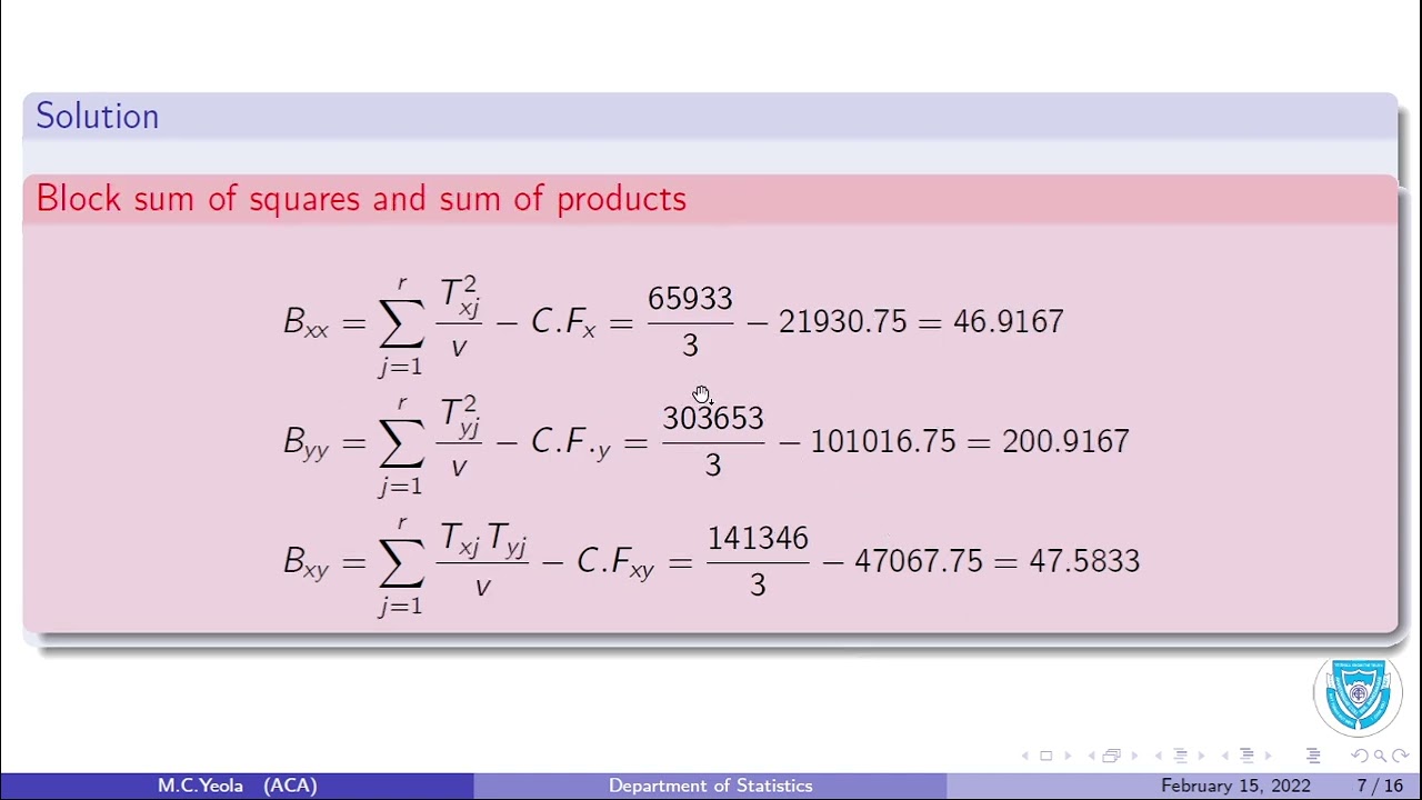 Analysis of Covariance (ANOCOVA) CRD