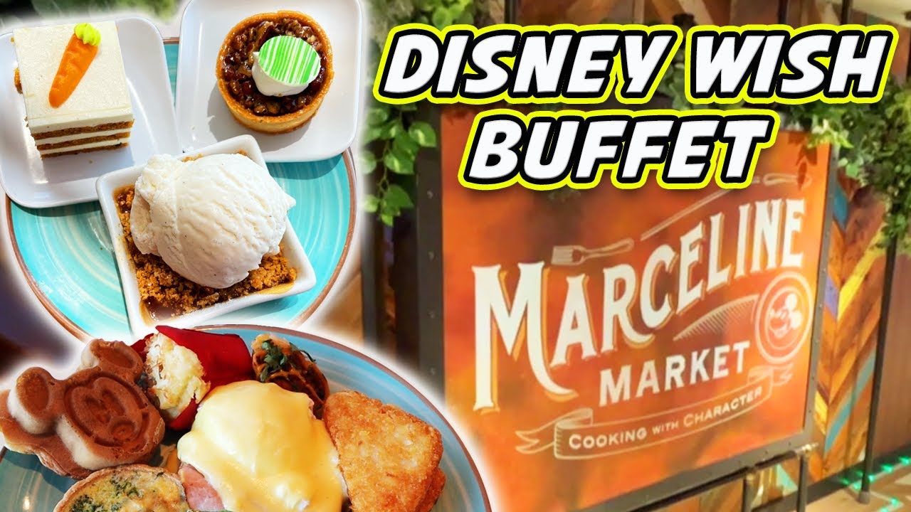 Шведский стол на круизном судне Disney Cruise Buffet — рынок Марселин на борту Disney Wish — полн...