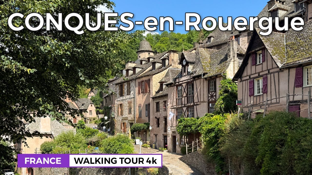 Conques-en-Rouergue, France - Discover to the medieval monastic village | Walking Tour 4K