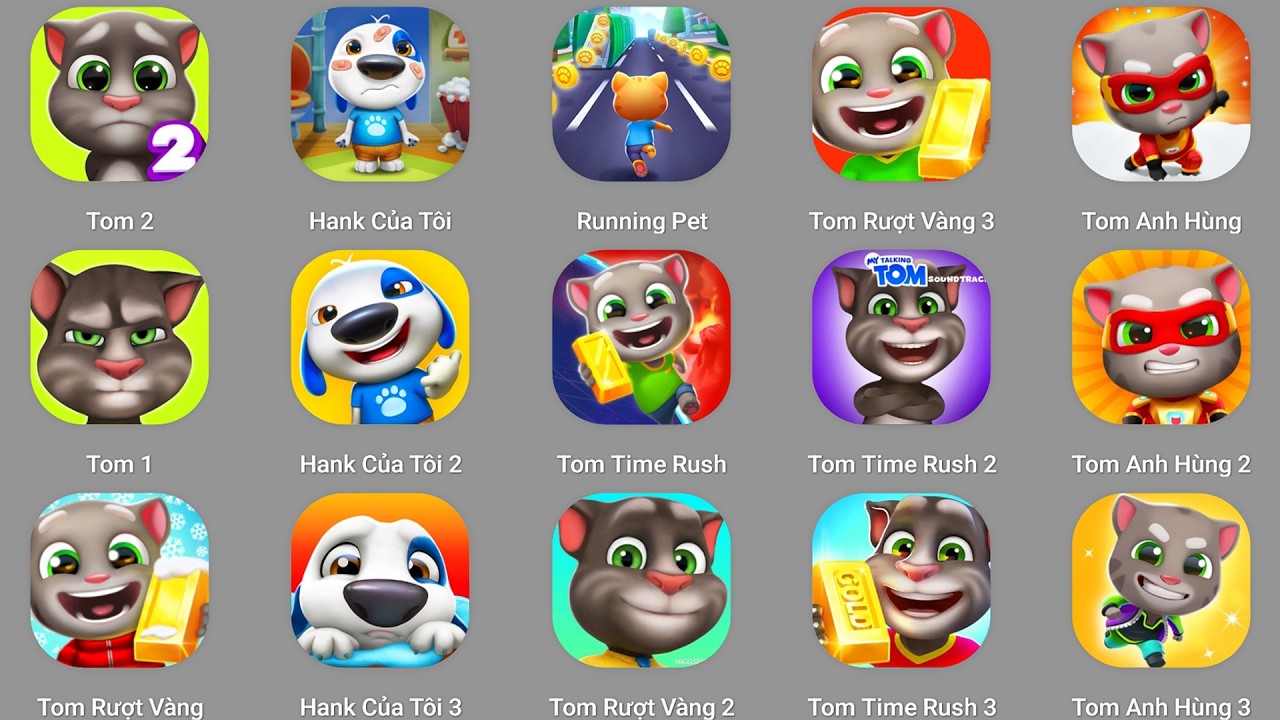 Talking Tom,Talking Tom 3,My Tom,My Tom 4,My Angela,Talking Ginger 5,Talking Juan,My Angela 3