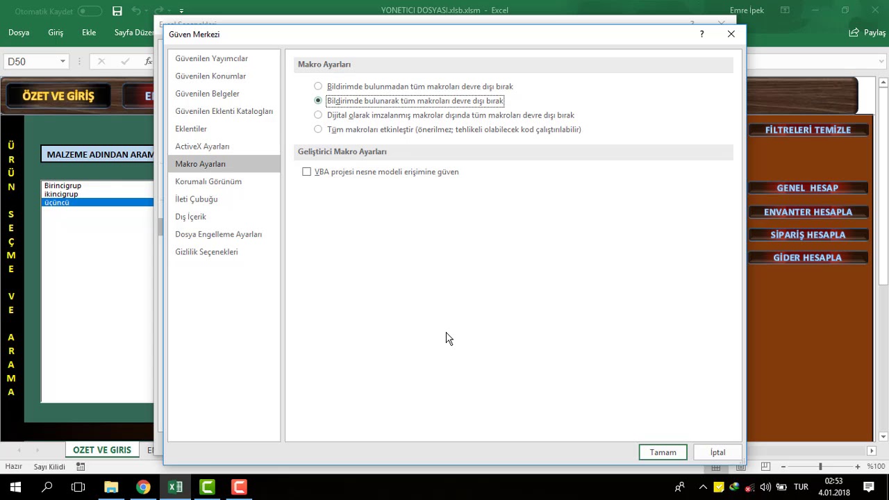 EXCEL MAKRO G&Uuml;VENLİK AYARLARINI ETKİNLEŞTİRME (MAKROYU AKTİF ETME)