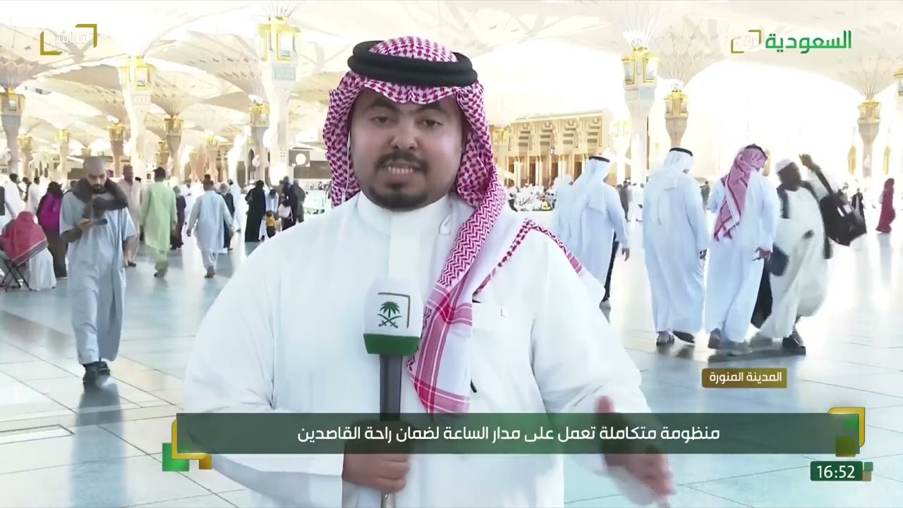من المدينة المنورة مراسلنا عبدالله السلمي يرصد خدمات ضيوف الرحمن بساحات المسجد النبوي.