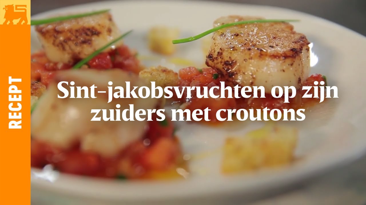 Sint-jakobsvruchten op zijn zuiders met knapperige croutons