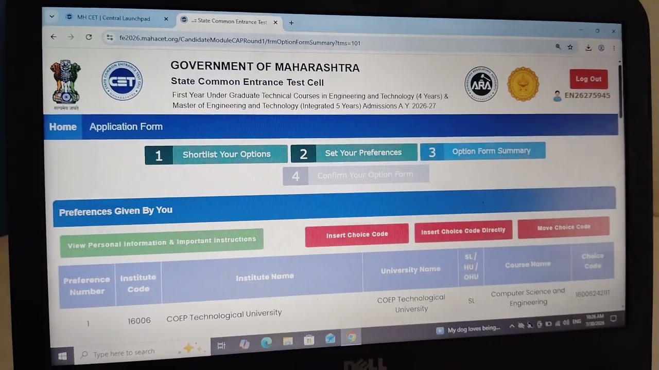 How to insert College choice code in MHT-CET CAP2026 | How to fill Option Form #mhtcet #cet #college