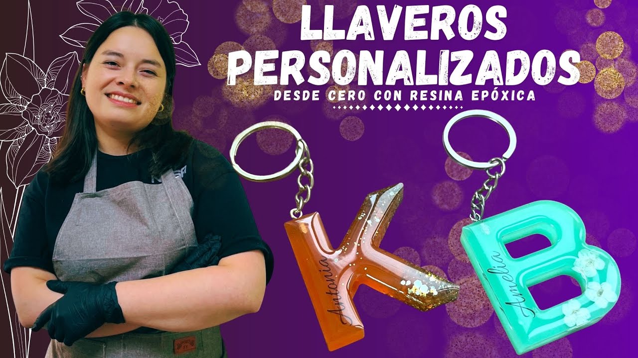 “Llaveros Personalizados con Resina 💖 Iniciales con Flores y Glitter ✨ Paso a Paso”