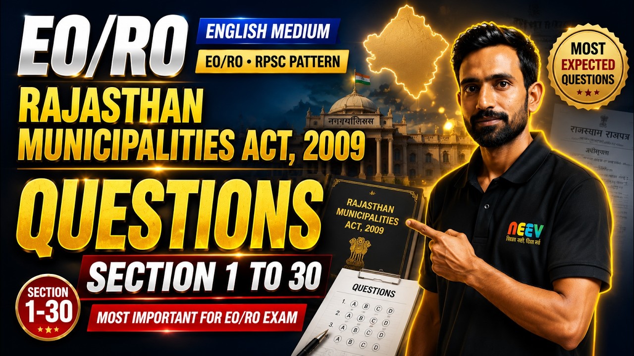 Rajasthan Municipalities Act 2009 Questions | Section 1&ndash;30 | EO/RO English Medium