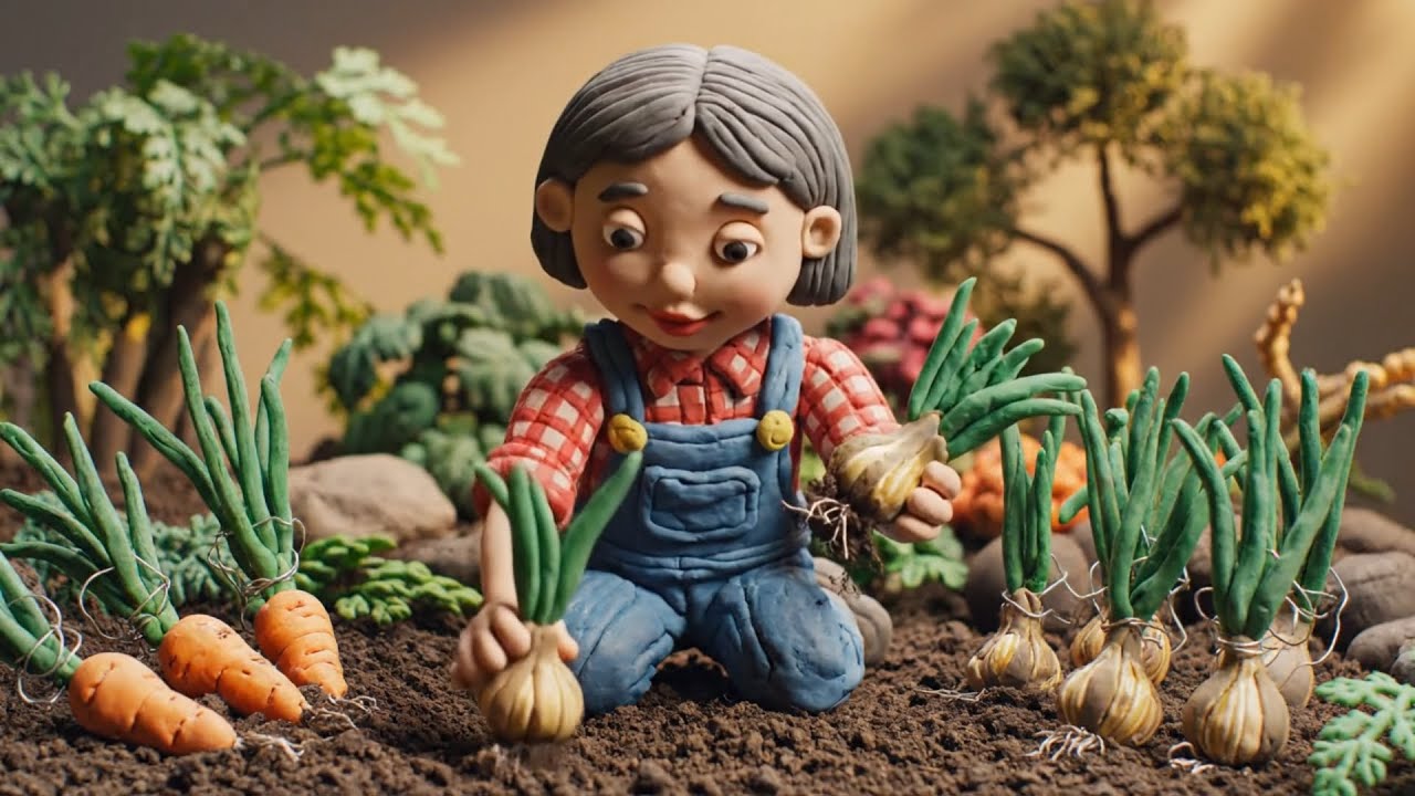 Claymation Life: Harvesting Mustard Greens & Hotpot with My Daughters | Village Clay