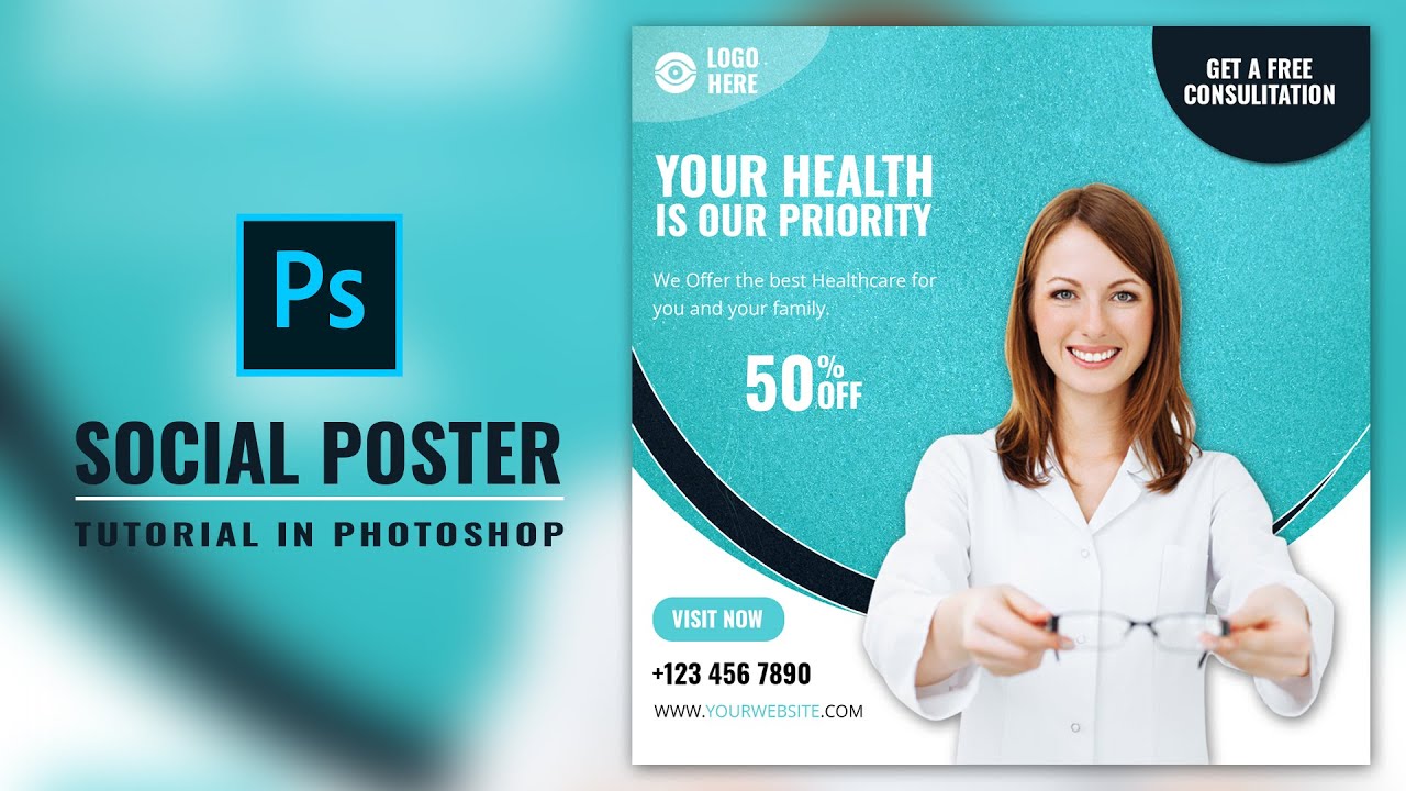 How to Design Eye Doctor Social Media Poster  Photoshop Tutorial