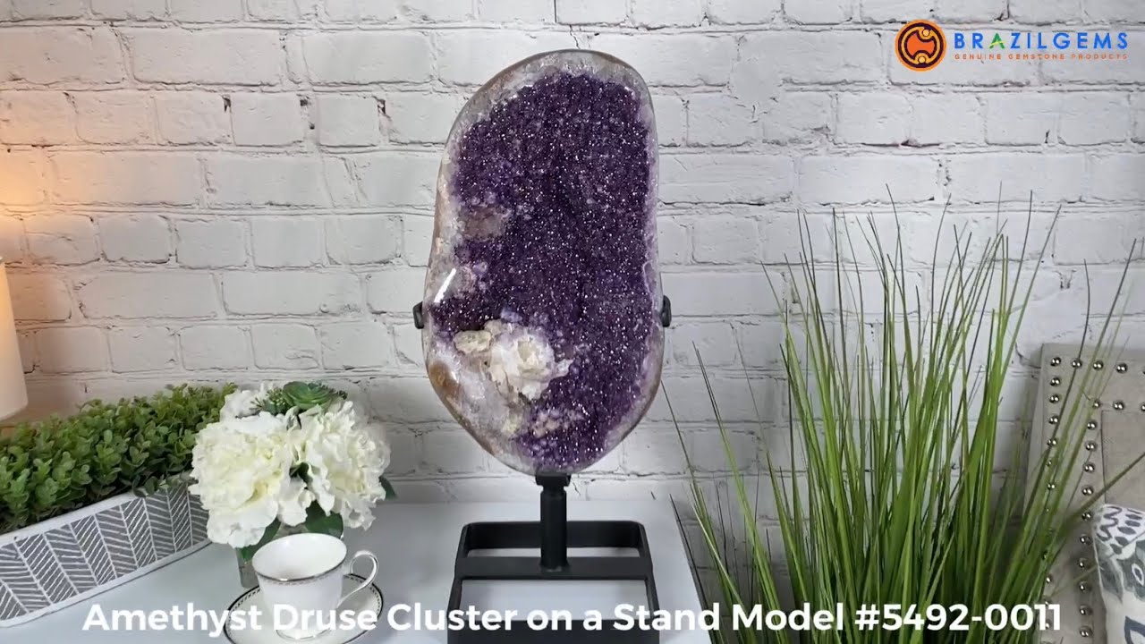 Amethyst Druse Cluster on Rotating Stand Model #5492-0011 by BrazilGems.com