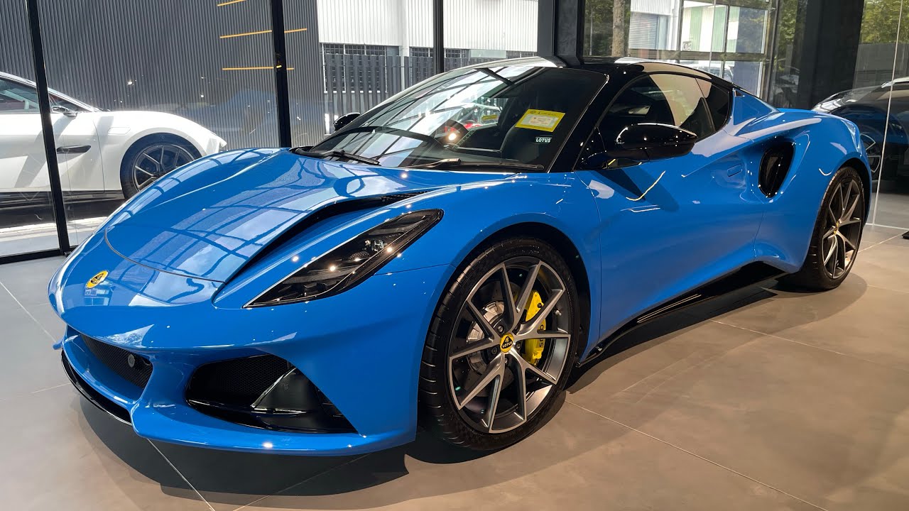 Lotus Emira Turbo (2024) - Seneca Blue/Black Alcantara White Stitch - Exterior & Interior - One Take