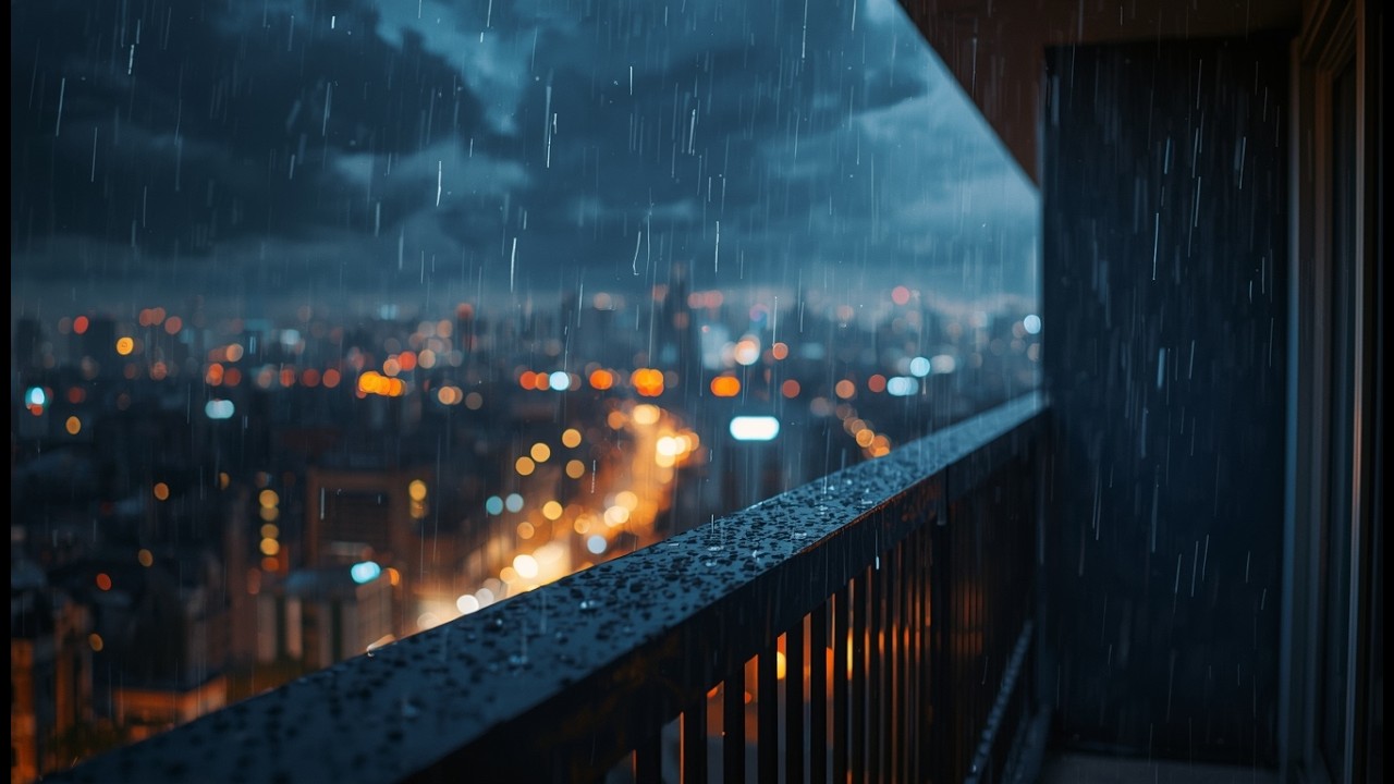 Heavy Rain on Balcony at Night 🌧️ Rain Sounds for Sleeping, Relaxation & Deep Focus (3 Hours)