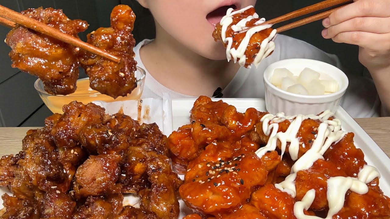 처갓집양념 치킨먹방😉 (feat. 매콤닭똥집) Korean chicken & Deep-fried Chicken Gizzards mukbang