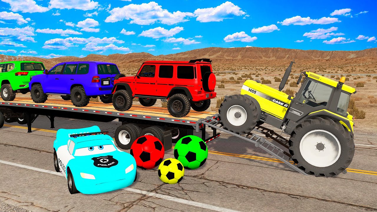 Flatbed Truck Mcqueen | Transportation with Truck - Pothole vs Car #7 - BeamNG.Drive
